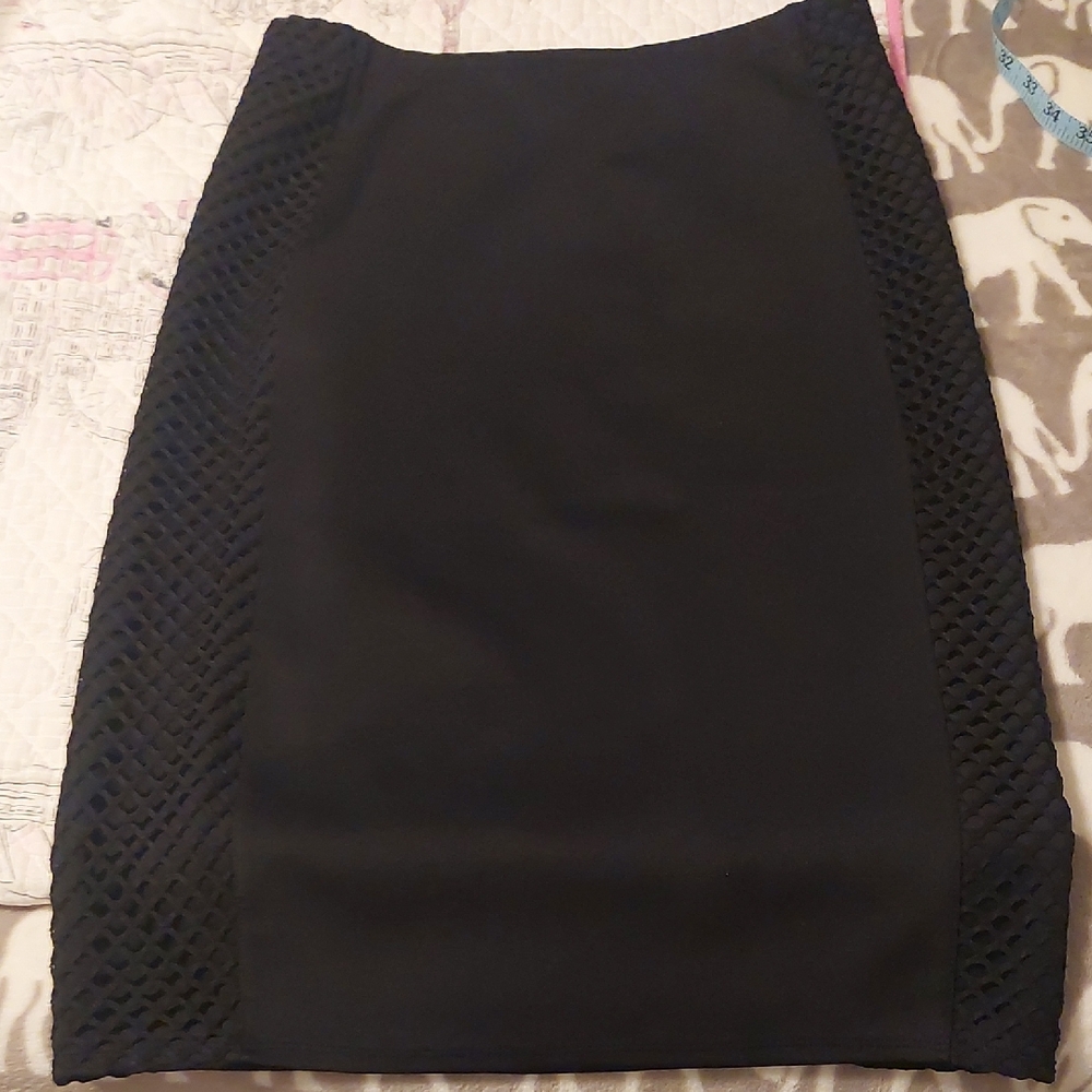 Xhilaration Black Pencil Skirt with Side Lattice Panels